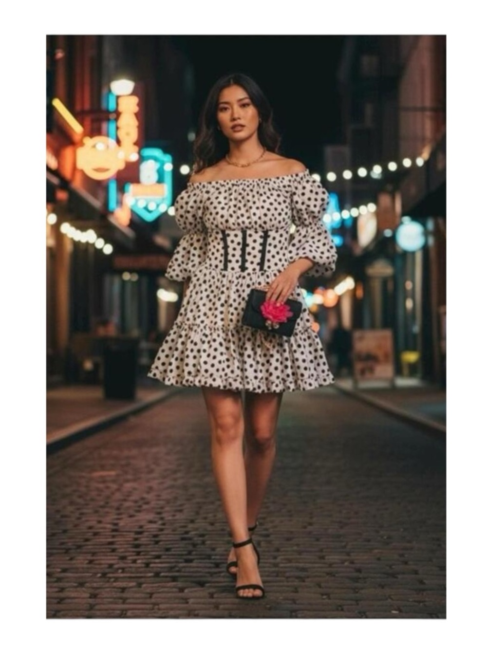 new Babylon Les Femmes ☻ Burlesque Corset Cocktail Dress ☻︎ Black Polka Dots ☻︎ - Picture 14 of 16